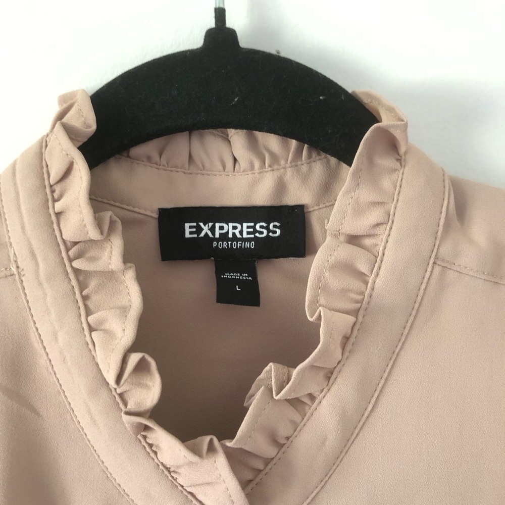 Express Relaxed Ruffle Neck Portofino Blouse |‎ Size L - Picture 3 of 7